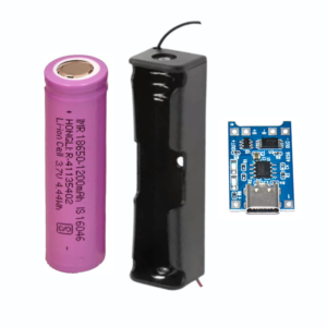 18650 3.7V 1200mAh Combo with IMR flat-top Li-ion cell, 18650 holder, and USB Type-C TP4056 charger module – Shektronix